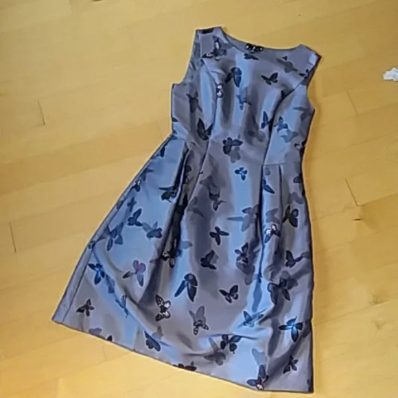 Lord Taylor Dresses Lord And Taylor Grey Butterfly Pattern Fit And Flare Dress Poshmark